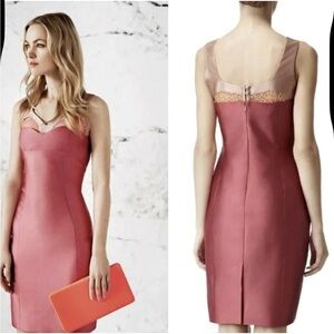 REISS MARION LACE INSERT SILK DRESS